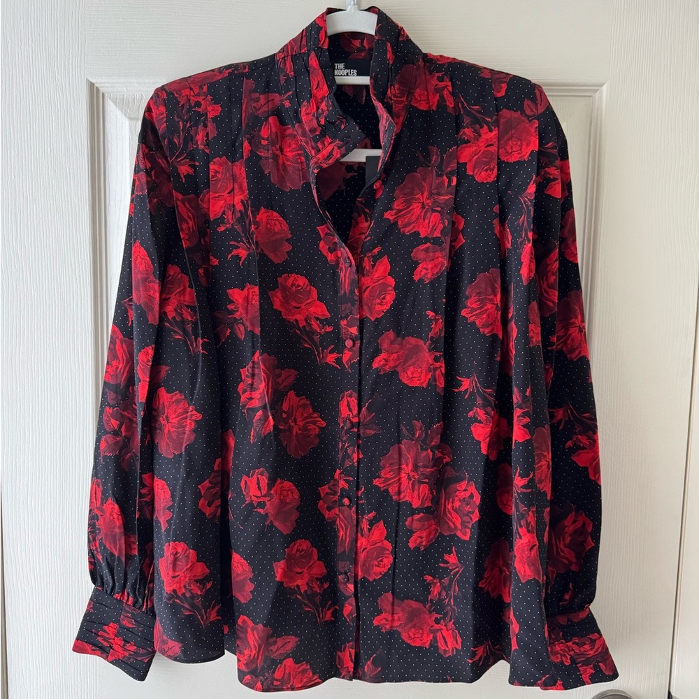 🔔PRICE DROP🔔 NEW The Kooples Printed Silk Top with Pleating, size 1(small)